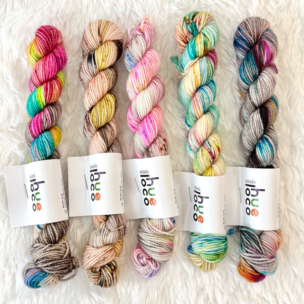Hue Loco Mini Skein Sock Yarn Set (5) Merino Wool Blend Fingering